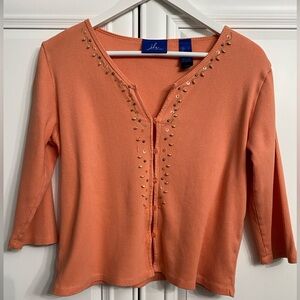 j.h. Collectibles Large Peach/Orange Colour Short Sleeve Cardigan V Neck Beads